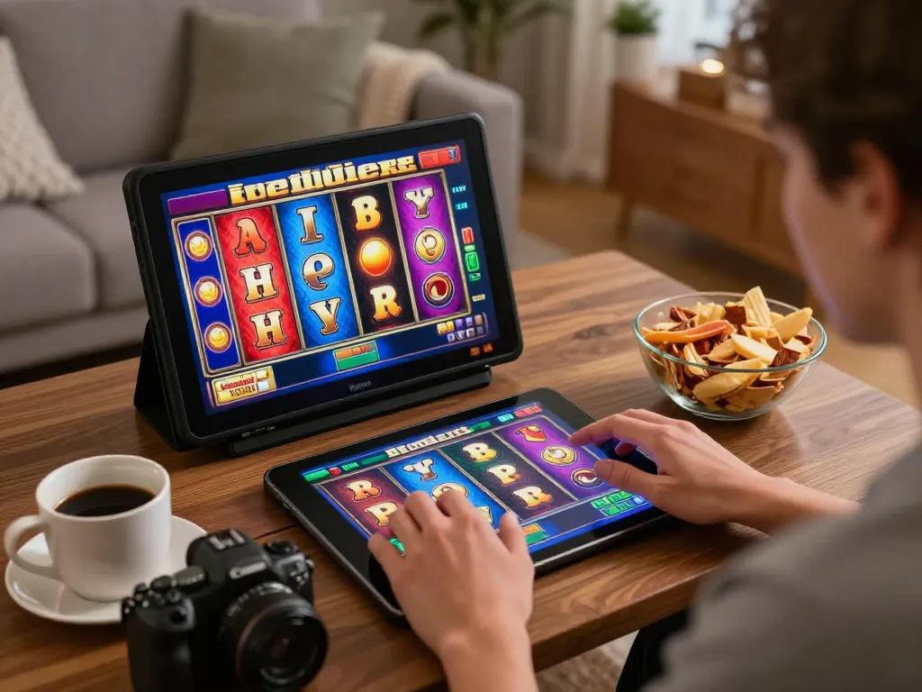 Person enjoying tg88 slot games on a tablet in a cozy home setting