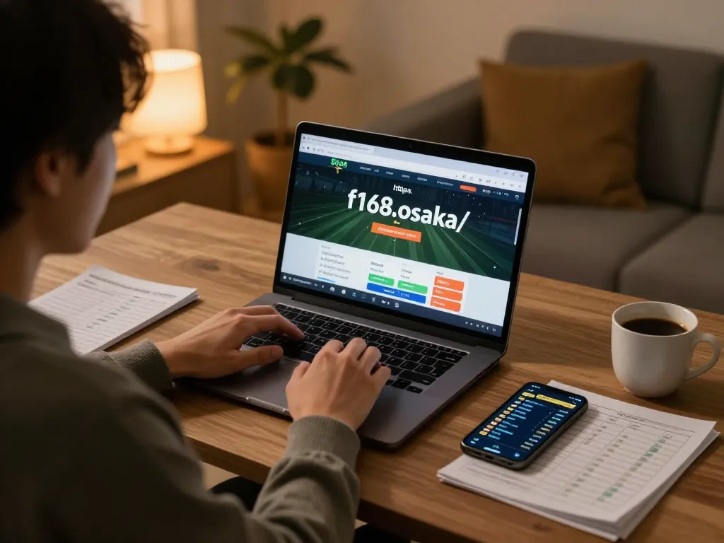 Engaging online sports betting scene with a user on https://f168.osaka/ exploring strategic options and enjoying a comfortable home setup