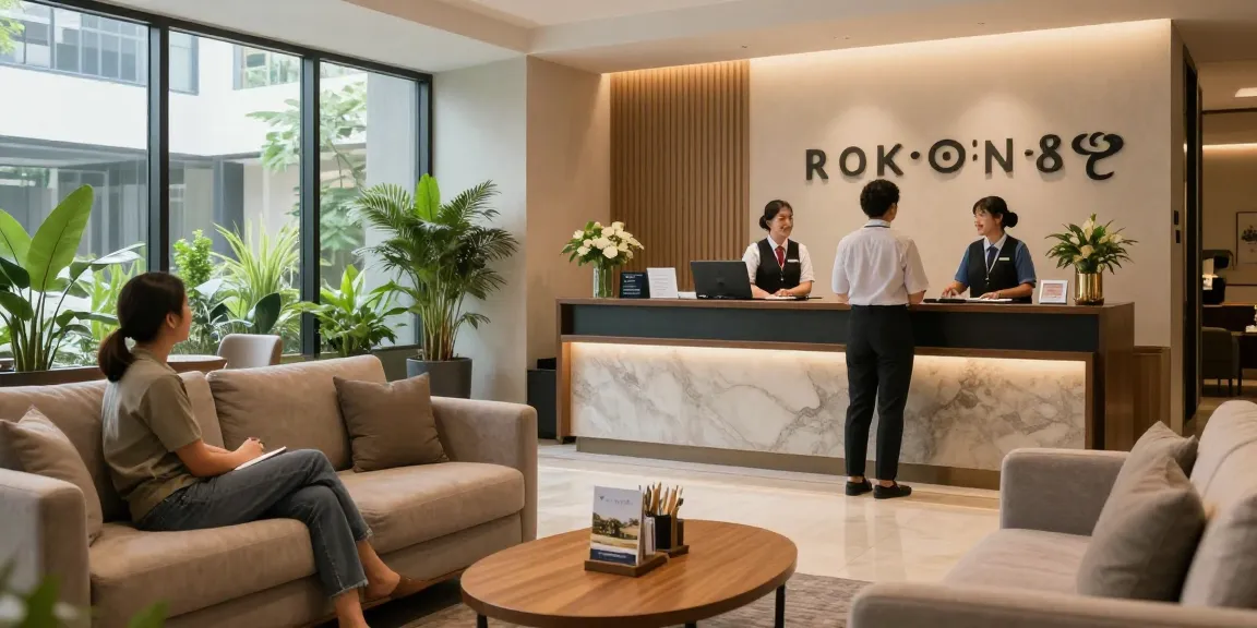 Welcoming reception at ROKOK88 hotel featuring friendly staff and inviting decor, perfect for rokok88 slot login.