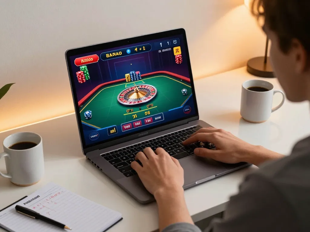 Player engaging in online casino gaming with 88aa mobi on a laptop, dynamic live dealer roulette scene.