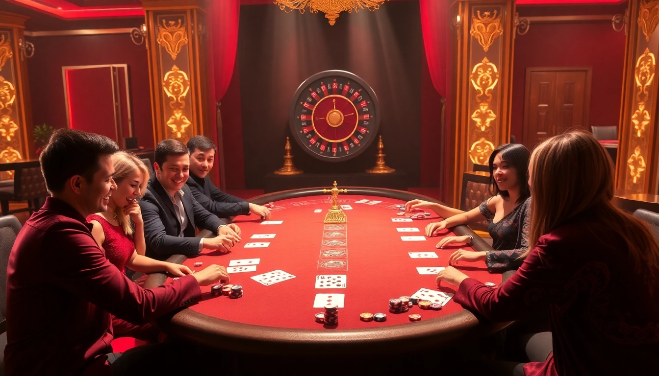 Players enjoying poker at WALA88, emphasizing high-stakes excitement and luxury gaming.