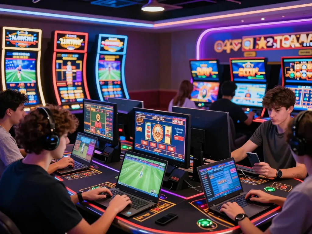 Exciting online gambling atmosphere with diverse players engaging in mm oo activities and promotions.