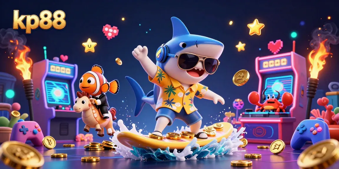 Experience thrilling action at kp88 with colorful 3D characters surfing gold coins and gaming excitement!