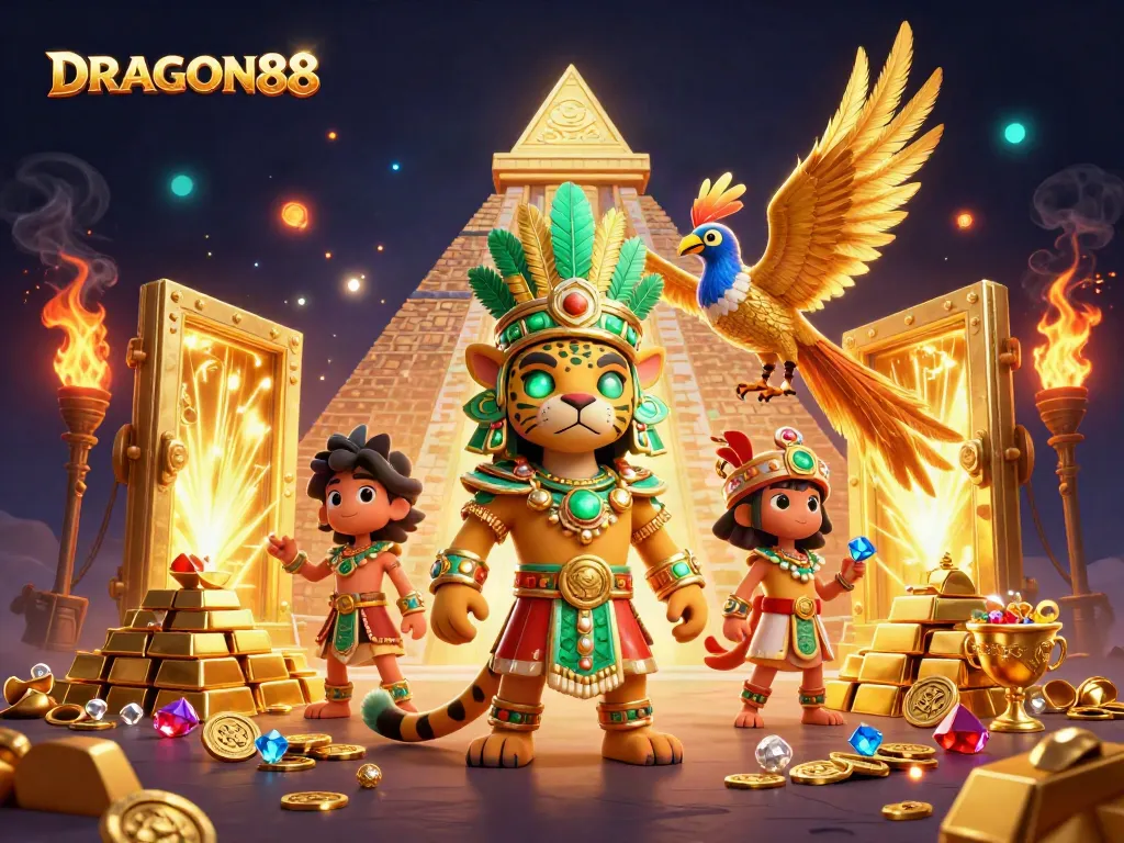 Spin to win at DRAGON88 with vibrant treasures and mystical characters in a magical casino setting.