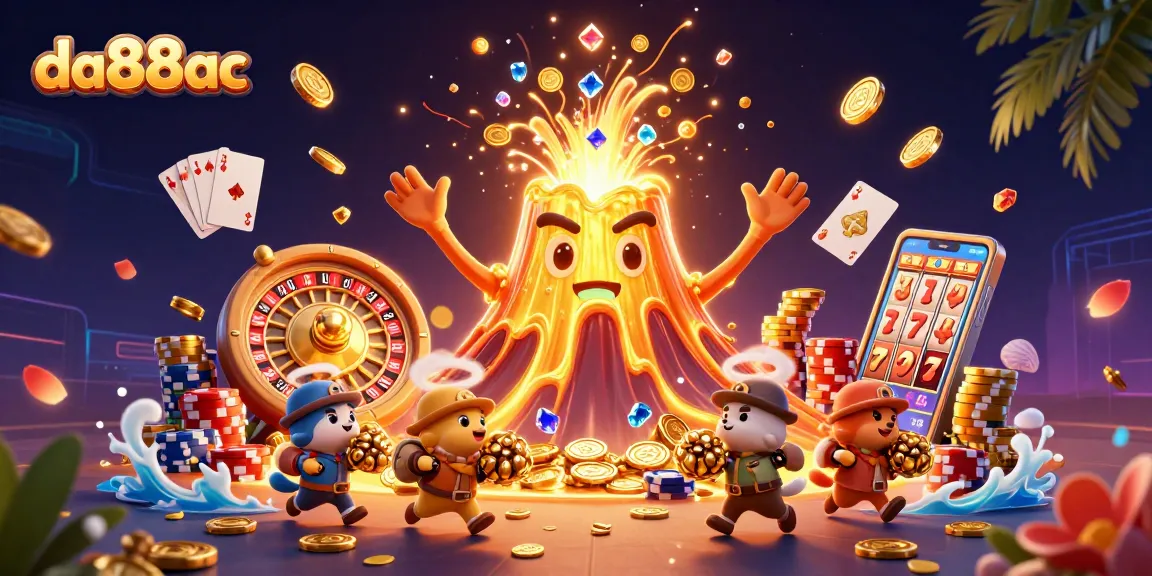 Experience thrilling adventures with da88ac as players chase treasures around erupting golden volcanoes in a vibrant casino.