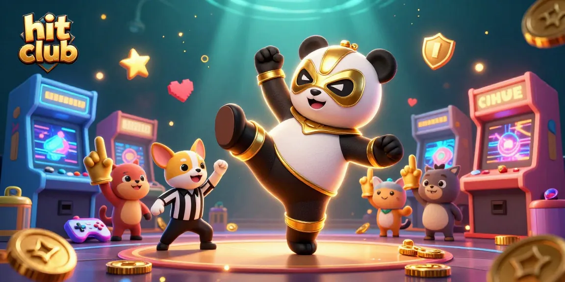 Hit club players enjoy thrilling slots and casino games in an animated scene with colorful elements.
