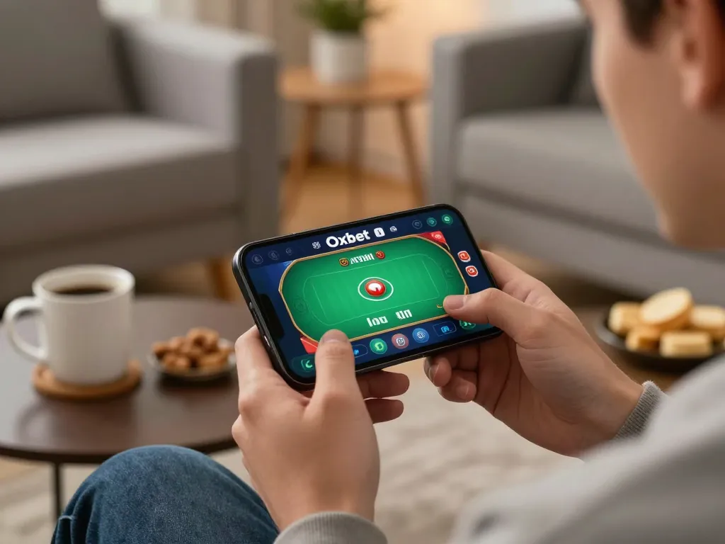 Engaging with the Oxbet app for online gambling, showcasing live dealer gameplay.