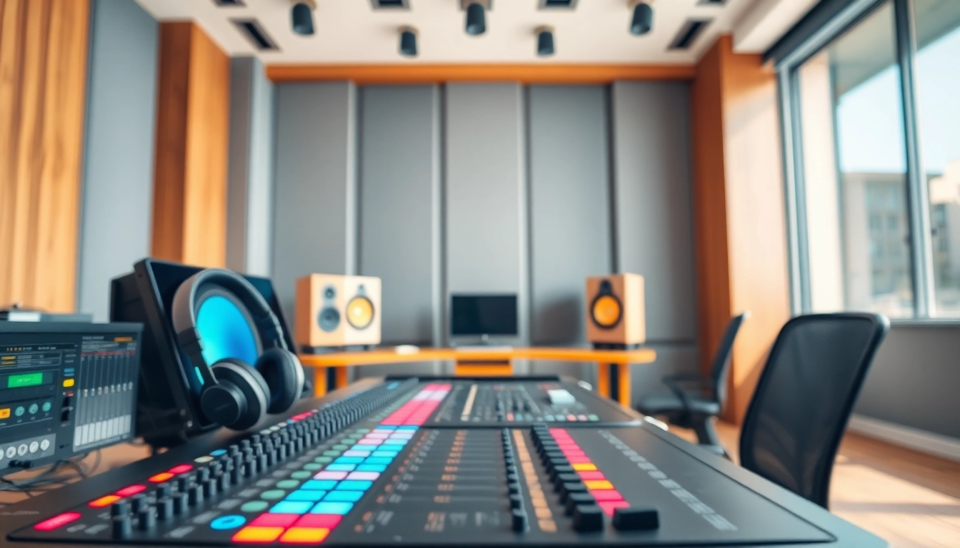 Engaging scene showcasing online audio mastering techniques in a professional studio environment.