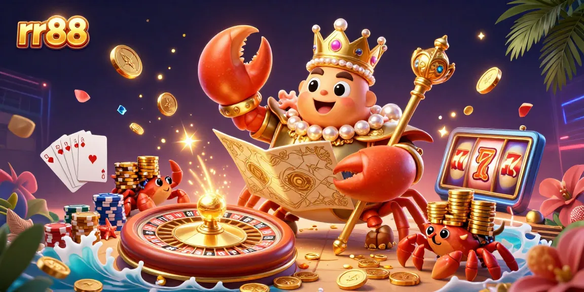 Spin the roulette wheel with rr88's engaging casino games featuring a golden crab emperor guiding players towards big wins.