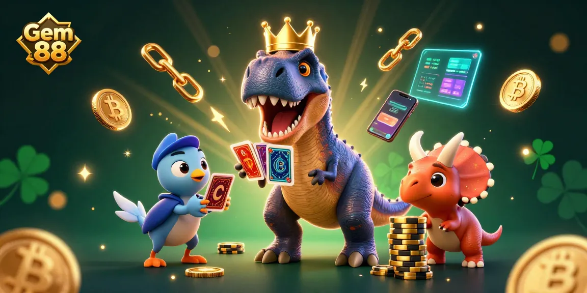 Experience thrilling gameplay with Gem 88 in a vibrant 3D illustration featuring dynamic casino elements.