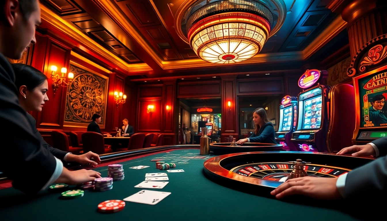 Players enjoying a thrilling game at Casino lu88, with vibrant casino tables and exciting slot machines.