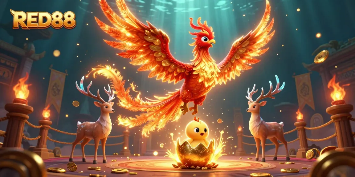 Experience the thrill of gaming with RED88’s dynamic casino scene, featuring mythical creatures and rich details.