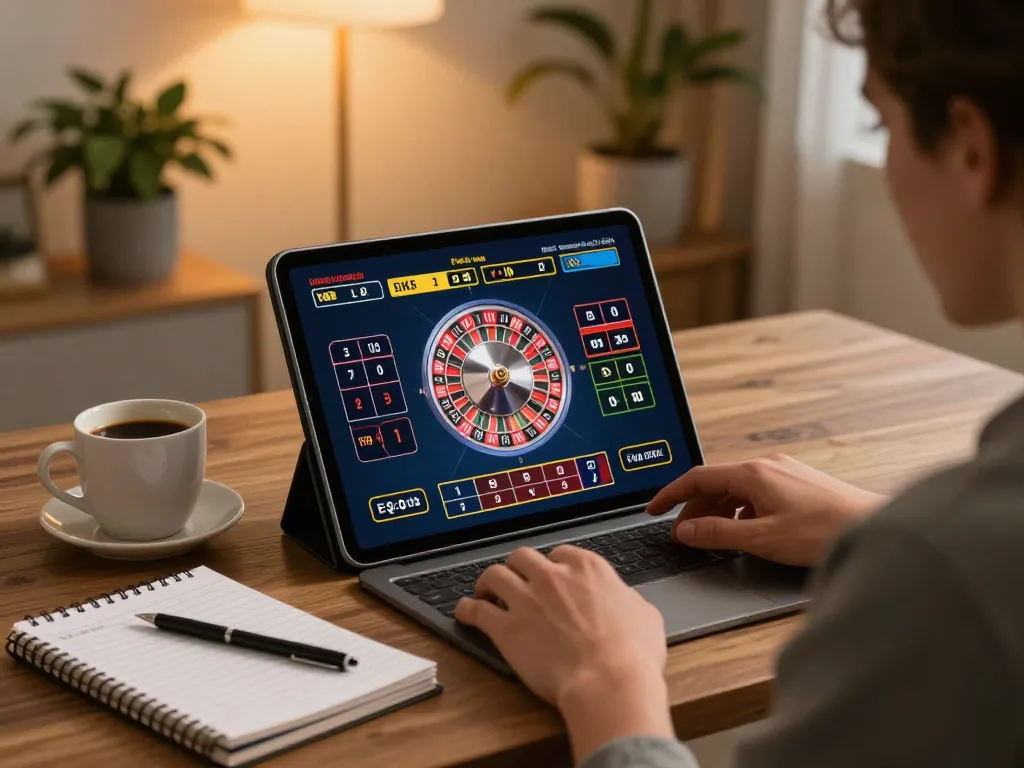 Lu88 online casino gaming setup with user engaging in live roulette, showcasing strategic play and responsible entertainment.