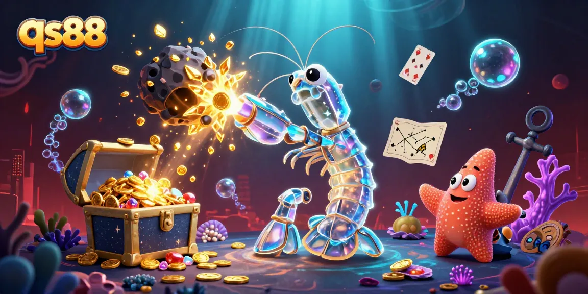 Immerse in the thrilling world of qs88 with a vibrant scene showcasing an adventurous mantis shrimp and starfish amid dynamic rewards.