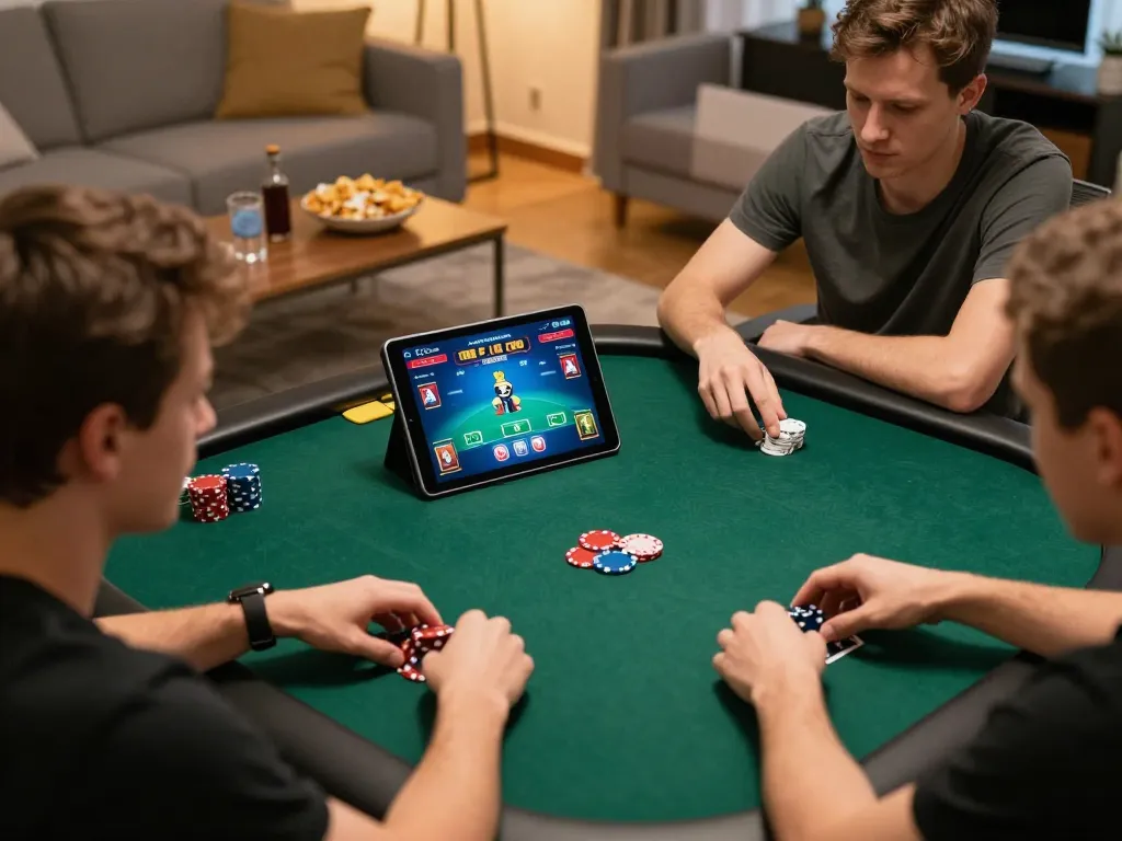 88VIN online poker strategy session on tablet, capturing players engaged in gameplay at home.