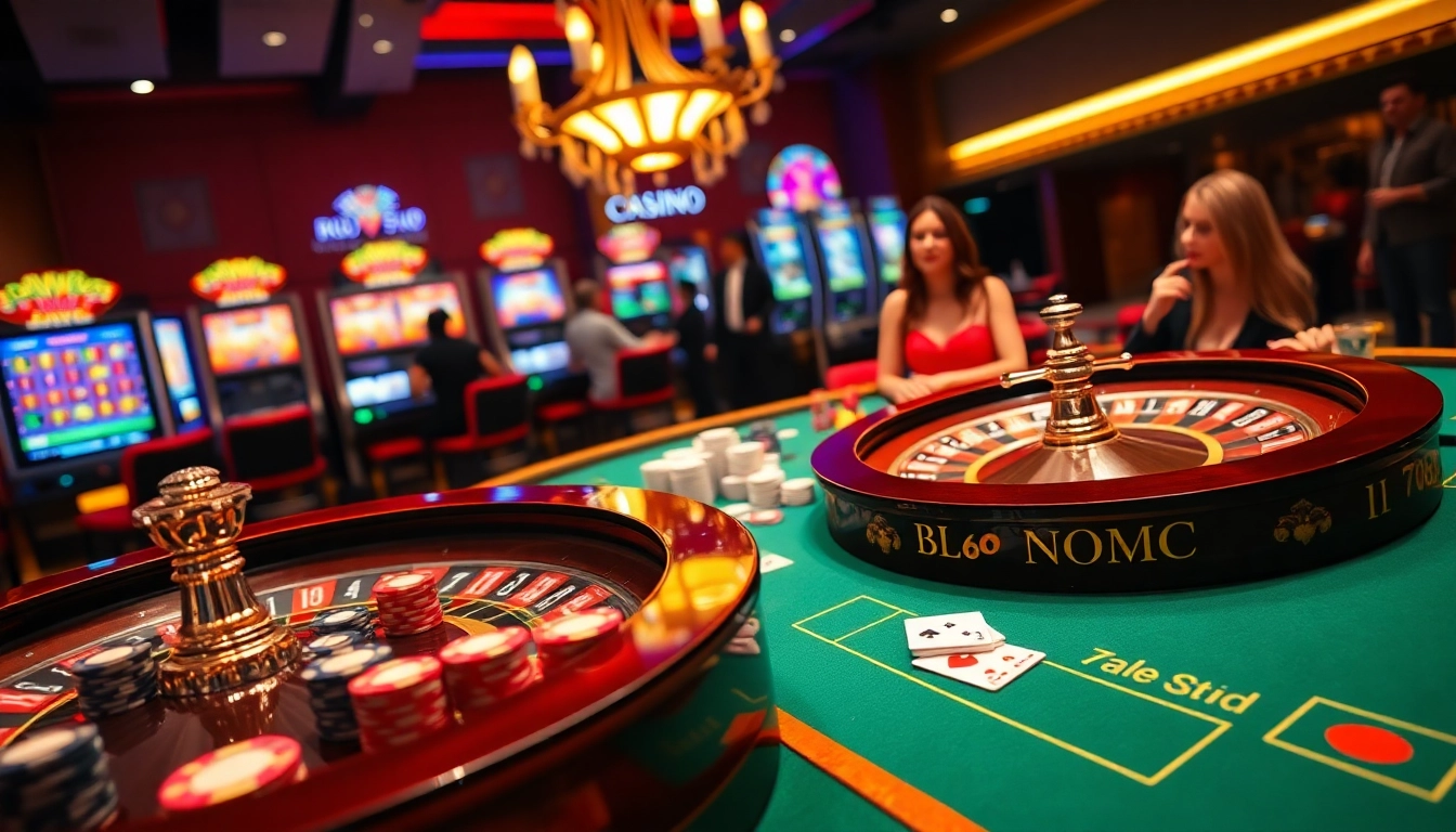 Experience thrilling gameplay at website 789f with vibrant casino tables and poker chips.