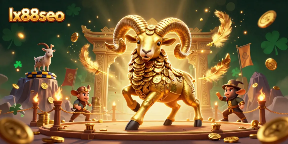 Engage with lively gameplay at lx88seo, featuring a golden ram amidst dynamic casino elements and vibrant energies.