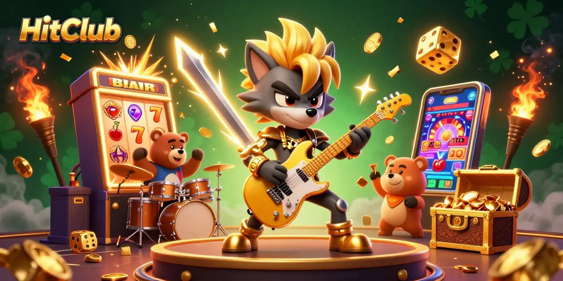 HitClub showcases an exciting 3D casino scene with a rock star wolf, dynamism, and vibrant jackpot action.
