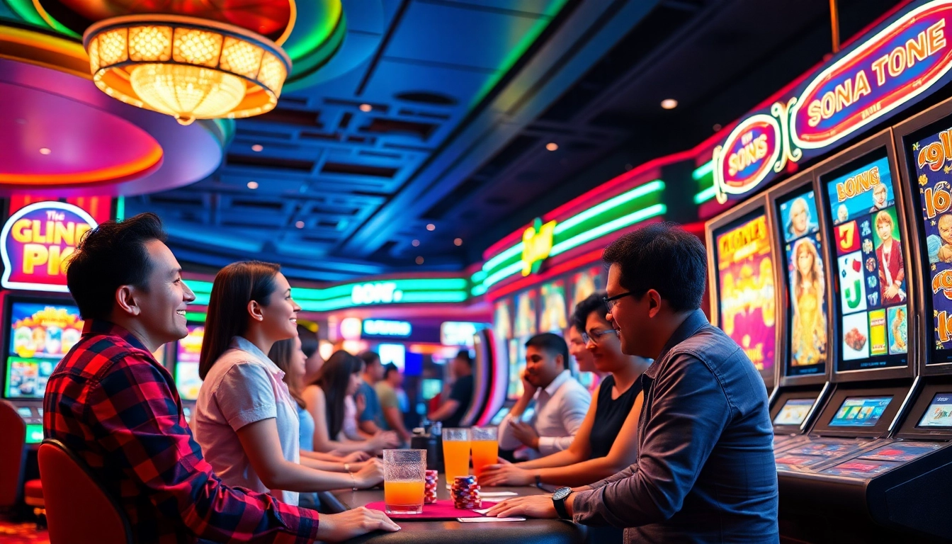 Players celebrating wins at the slot gacor machines in a vibrant casino environment.