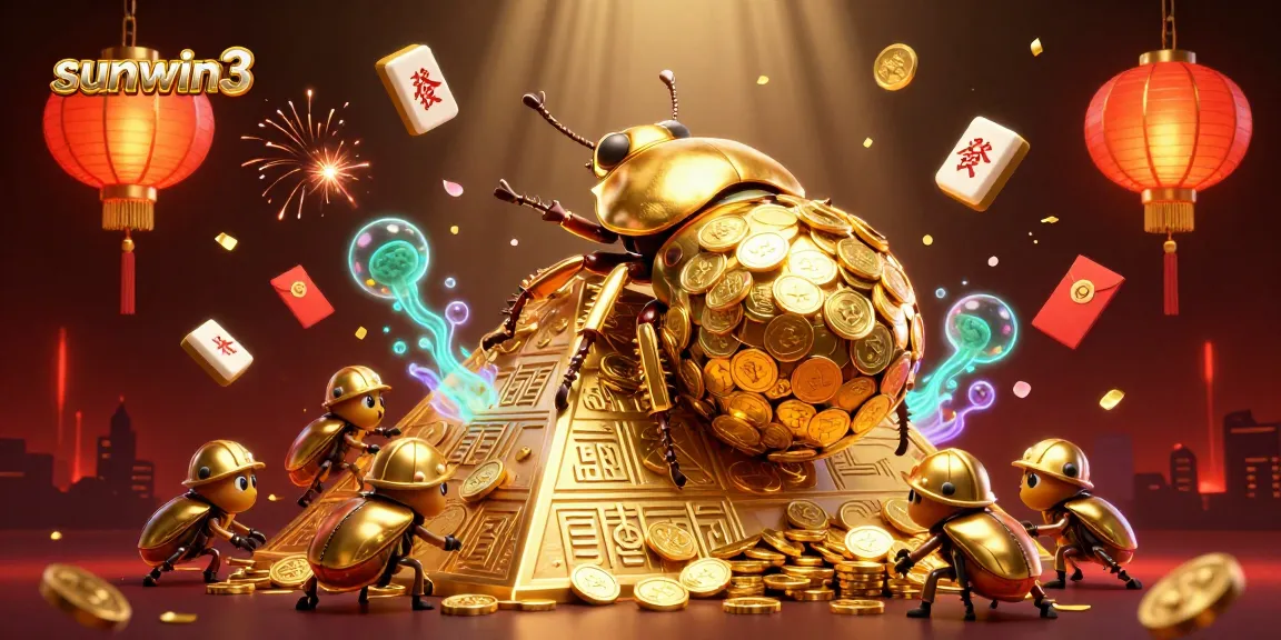 Experience the thrill of sunwin3 with a dynamic scene of a golden dung beetle casino adventure.