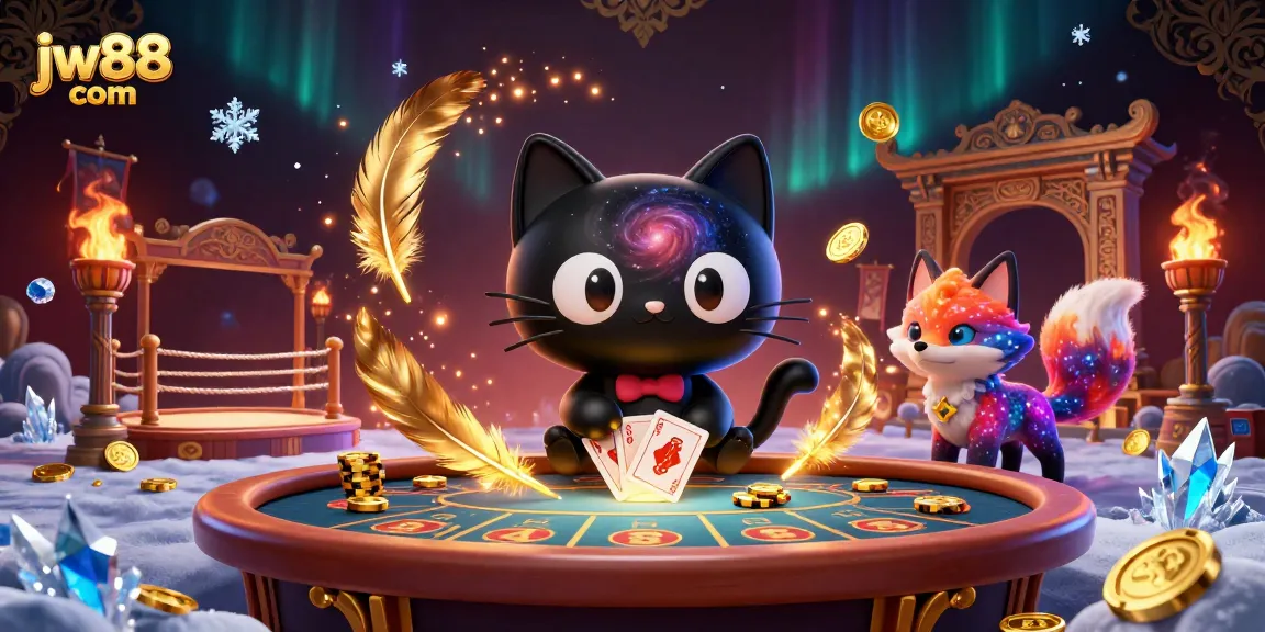 Engage in thrilling gameplay at jw88 com with captivating cosmic casino visuals featuring a unique black hole cat.