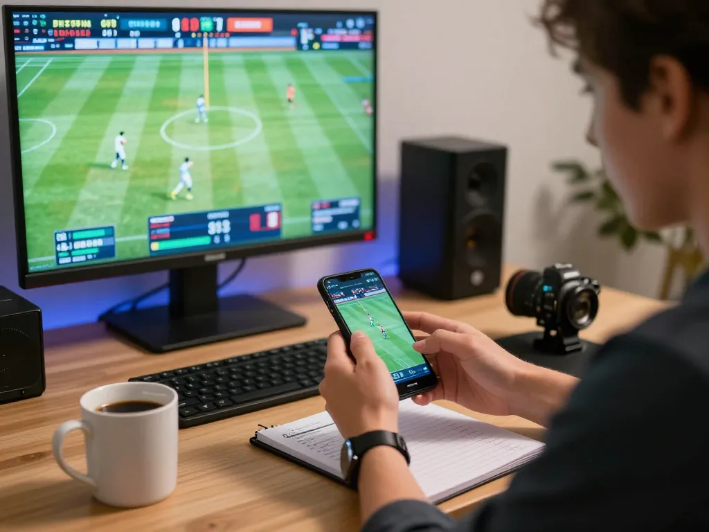 Net88 user actively placing sports bets on smartphone in a stylish home office