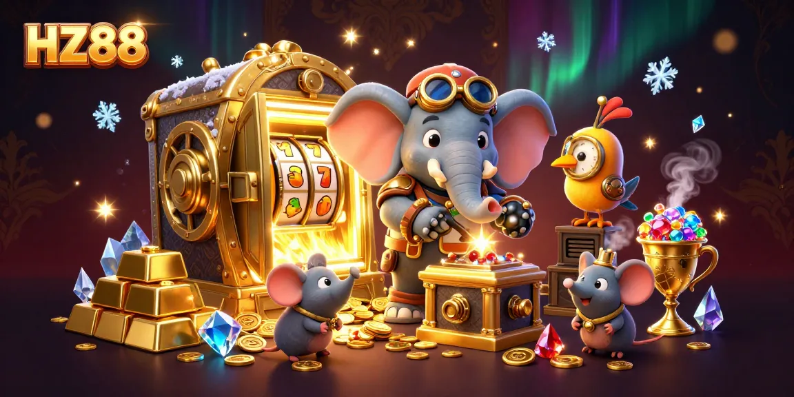 Experience thrilling slots at HZ88 with a captivating steampunk-themed casino illustration.