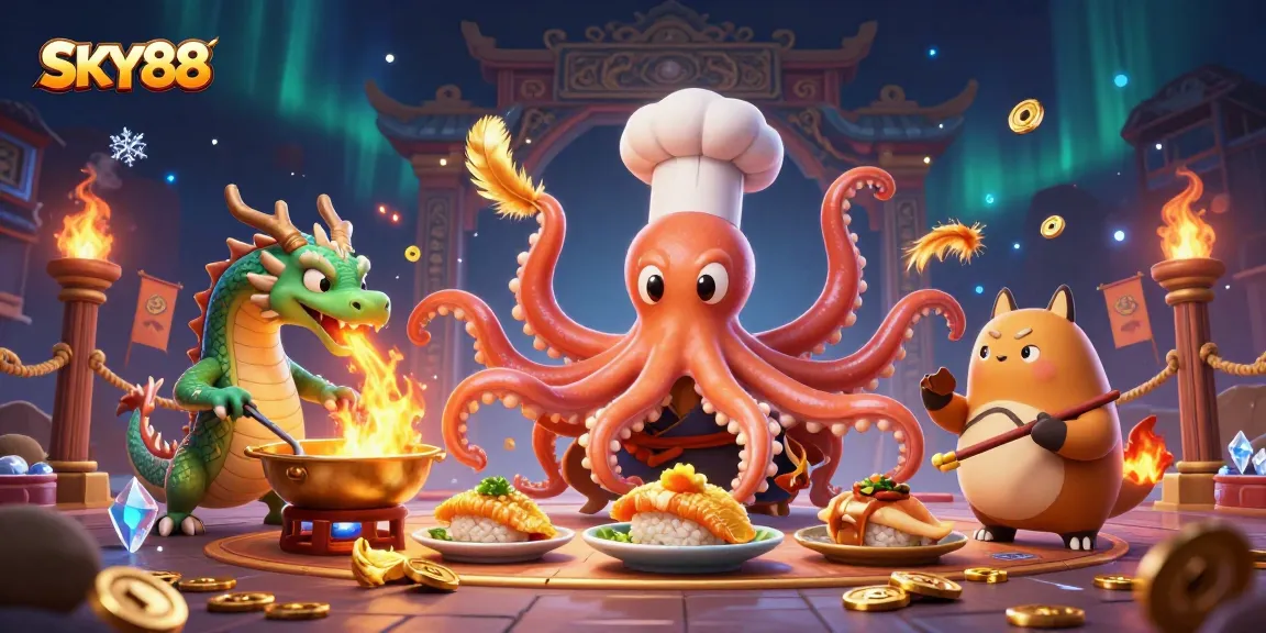Experience the thrill of gaming with SKY88, showcasing its lively 3D illustration of casino elements.