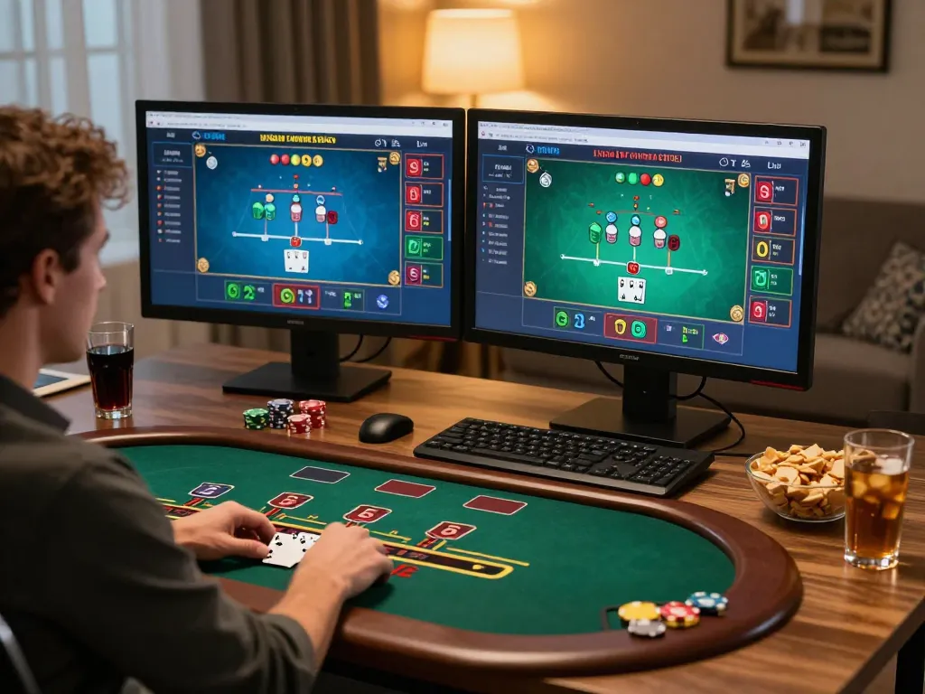 Player engaging in Vin88 live dealer blackjack, showcasing immersive online gambling experience.