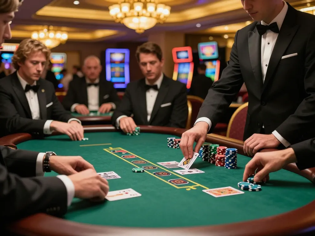 Players strategizing at a rusuntogel blackjack table, enhancing casino gaming experience.