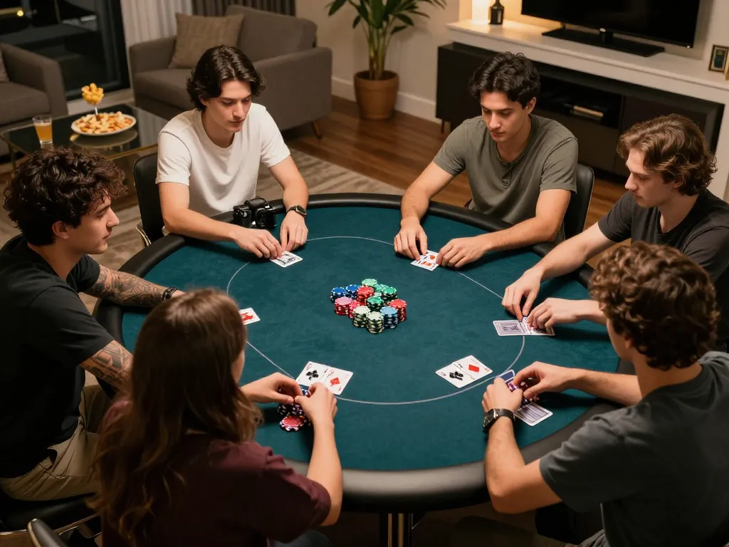 Engaging friends in a lively poker game while enjoying tubidy music for an elevated experience