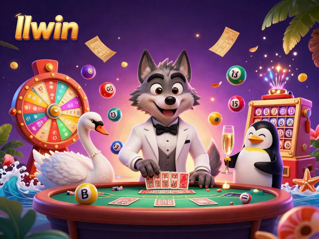 Experience the thrilling gameplay of llwin with a lively casino illustration featuring vibrant symbols.
