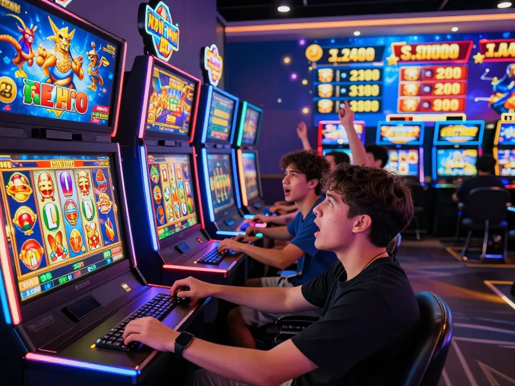 Engaged players enjoying game nổ hũ on a vibrant online platform, showcasing excitement and impressive graphics.