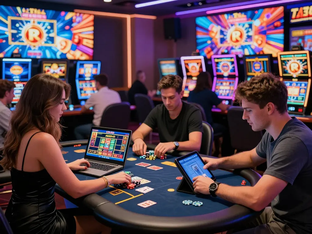 Exciting online gaming scene featuring sunwin20 players engaging in casino games and vibrant digital elements.