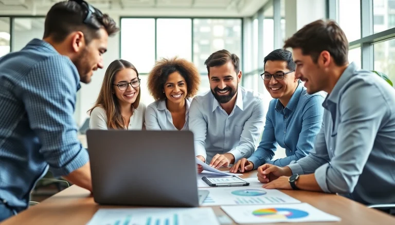 Marketing Agency professionals collaborating in a modern office setting.