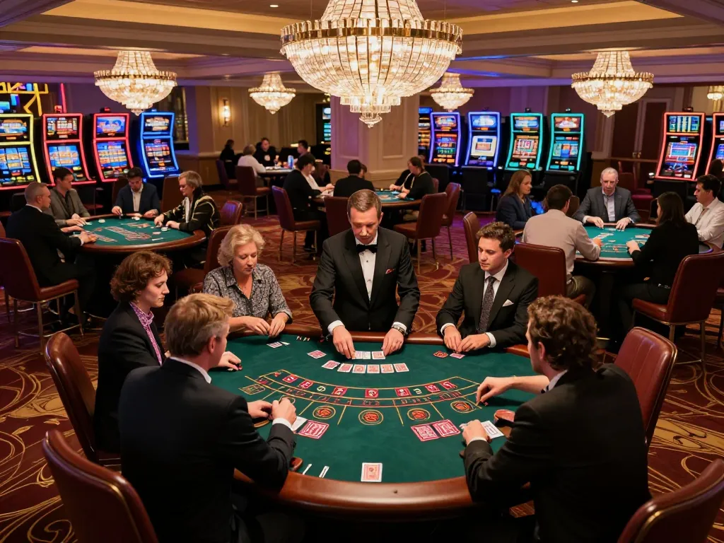 Players engaged in dynamic blackjack gameplay at an upscale casino while enjoying the thrill of DA88.