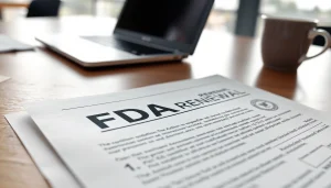 Rinnovo annuale fda usa con documenti ufficiali e laptop in ufficio.
