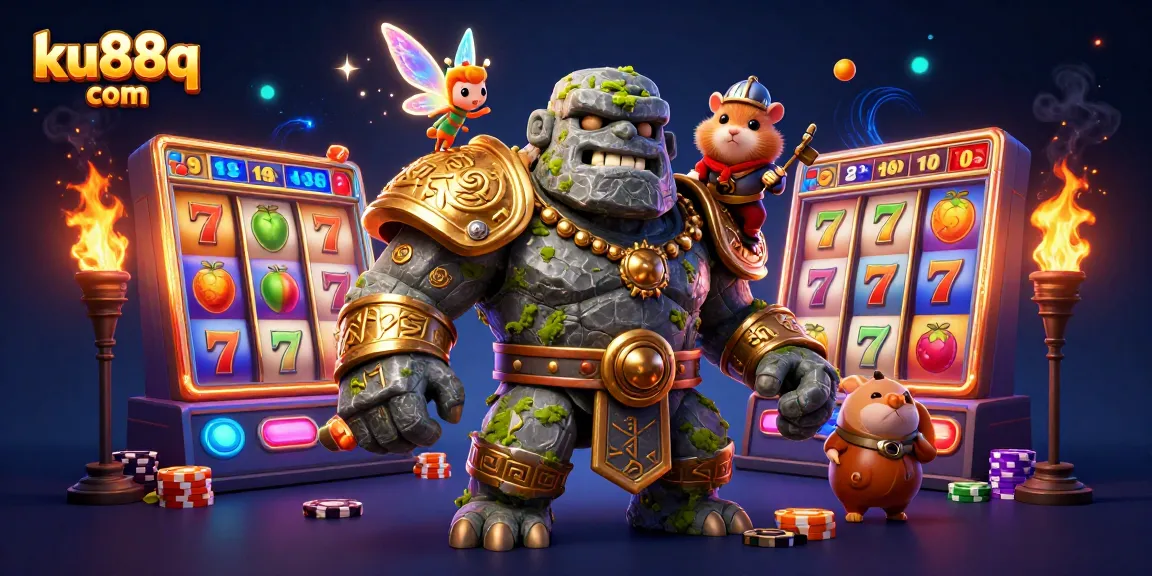 Experience thrilling slots at ku88q com with magical characters in a vibrant casino scene.