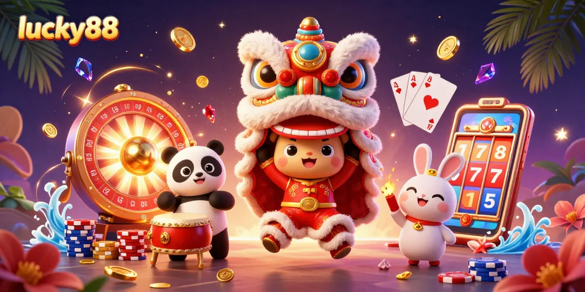 Experience the excitement of lucky88 with engaging characters, casino games, and festive elements.