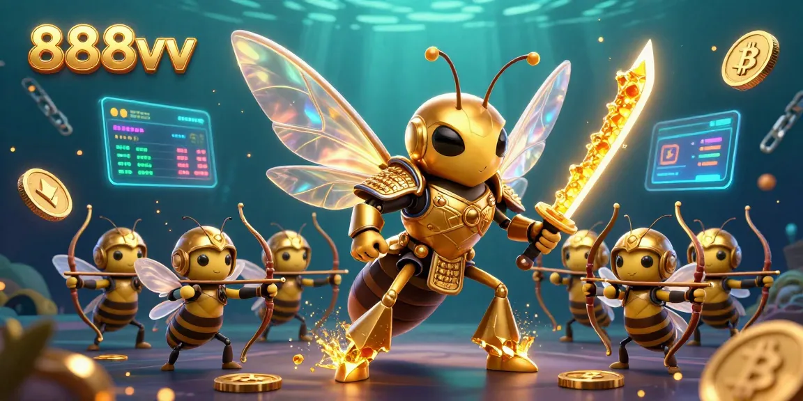 888vv showcases a vibrant animated scene filled with bee-themed characters and crypto elements, drawing gamers in.