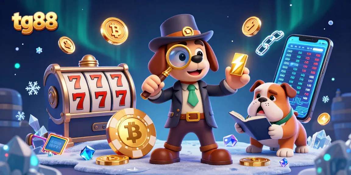 Engage with tg88's thrilling online casino games, featuring vibrant slot machine elements and a detective theme.
