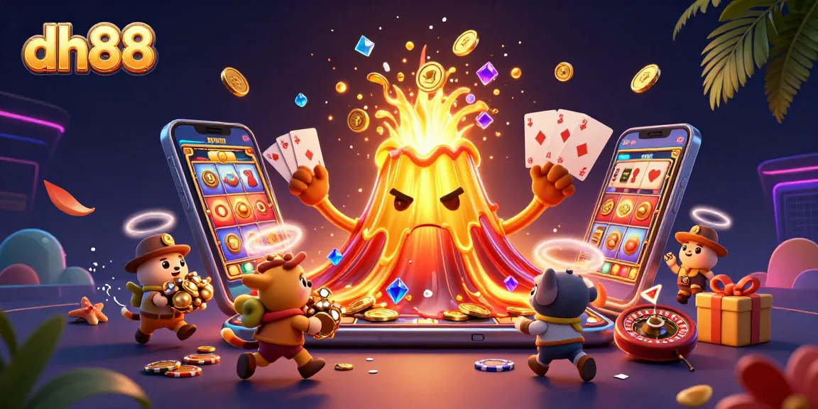 Win big with dh88, where a golden volcano and treasures create an exciting casino scene.