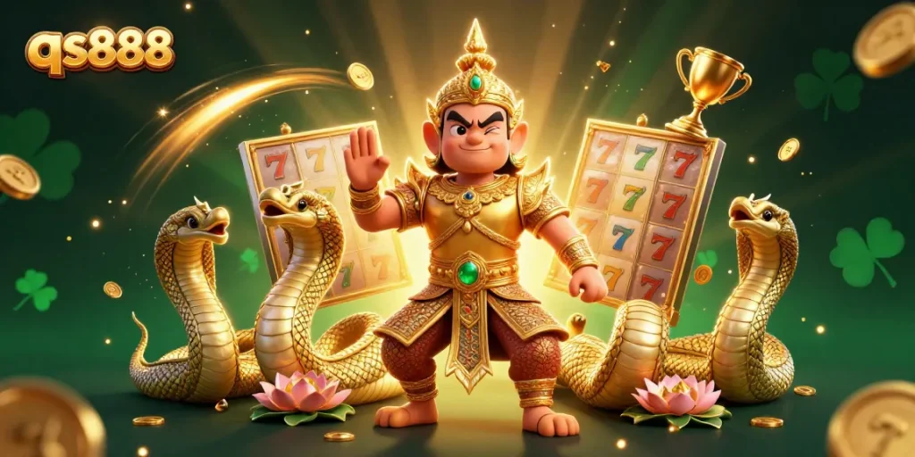 Experience thrilling gameplay with qs888 at this vibrant 3D casino scene featuring dynamic slot elements.