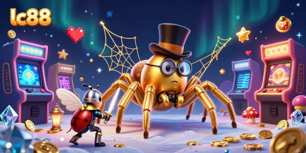 lc88 immerses players in an engaging casino experience with a vivid scene of a golden tarantula and beetle knight.