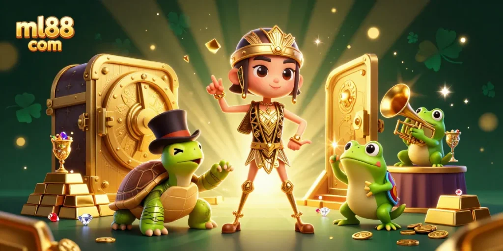 Experience thrilling gameplay at ml88 com with lively 3D characters amidst golden treasures.